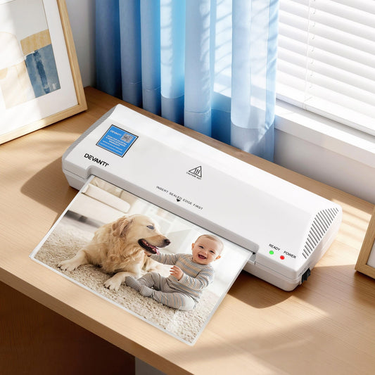 Alona.com.au Home & Garden > Home Office Accessories > Laminators Devanti A4 Laminator Machine, Hot & Cold Thermal Fast Lamination Anti-Jam Laminator for Office School Home Document Photo Card Handmade A4 A5 A6, White
