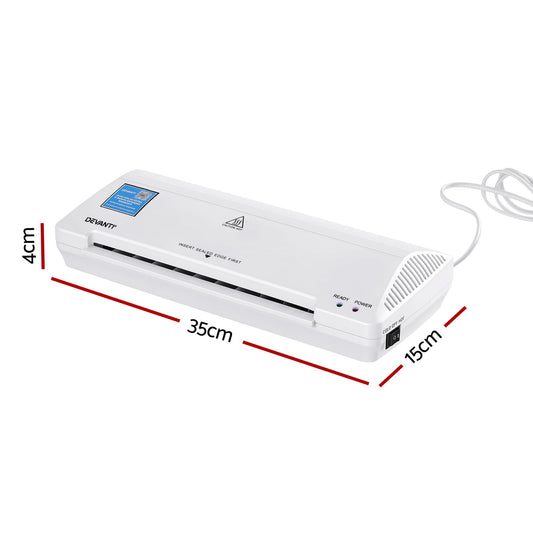 Alona.com.au Home & Garden > Home Office Accessories > Laminators Devanti A4 Laminator Machine, Hot & Cold Thermal Fast Lamination Anti-Jam Laminator for Office School Home Document Photo Card Handmade A4 A5 A6, White