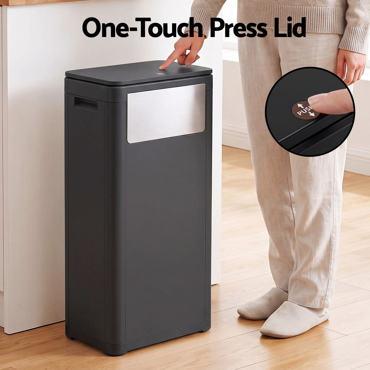 Alona.com.au Home & Garden > Kitchen Bins > Automatic Bins Cefito 30L Commercial Trash Can with Lid Front Push Flap Rubbish Bin Black