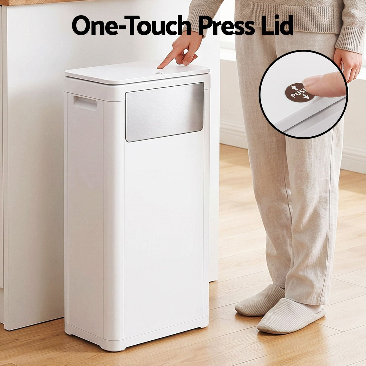 Alona.com.au Home & Garden > Kitchen Bins > Automatic Bins Cefito 30L Commercial Trash Can with Lid Front Push Flap Rubbish Bin White