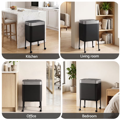Alona.com.au Home & Garden > Kitchen Bins > Automatic Bins Cefito 40L Press Top Trash Can Kitchen Rubbish Bin Moblie Stainless Steel Black