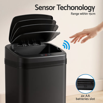 Alona.com.au Home & Garden > Kitchen Bins > Automatic Bins Devanti 15L Motion Sensor Bin Touchless Bins Soft-Close Rubbish Trash Can Black