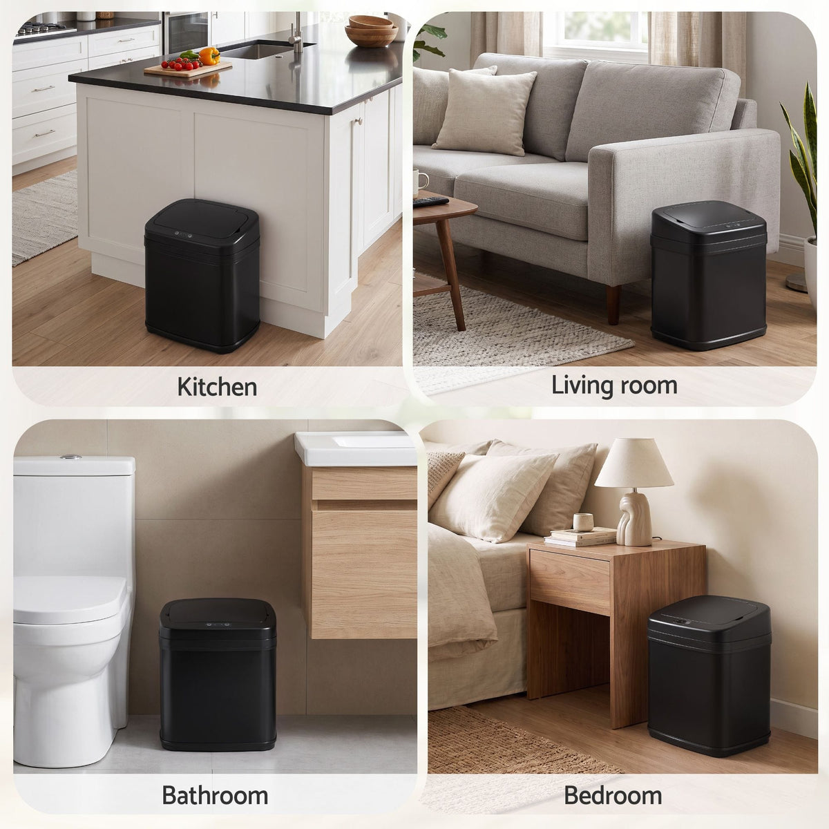 Alona.com.au Home & Garden > Kitchen Bins > Automatic Bins Devanti 15L Motion Sensor Bin Touchless Bins Soft-Close Rubbish Trash Can Black
