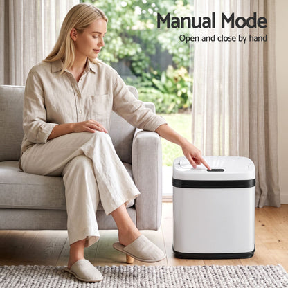 Alona.com.au Home & Garden > Kitchen Bins > Automatic Bins Devanti 15L Motion Sensor Bin Touchless Bins Soft-Close Rubbish Trash Can White