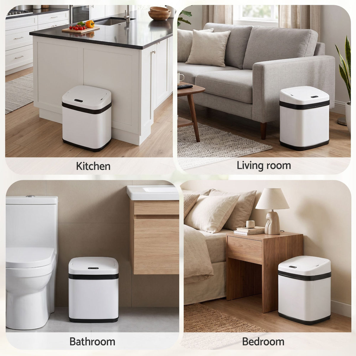 Alona.com.au Home & Garden > Kitchen Bins > Automatic Bins Devanti 15L Motion Sensor Bin Touchless Bins Soft-Close Rubbish Trash Can White