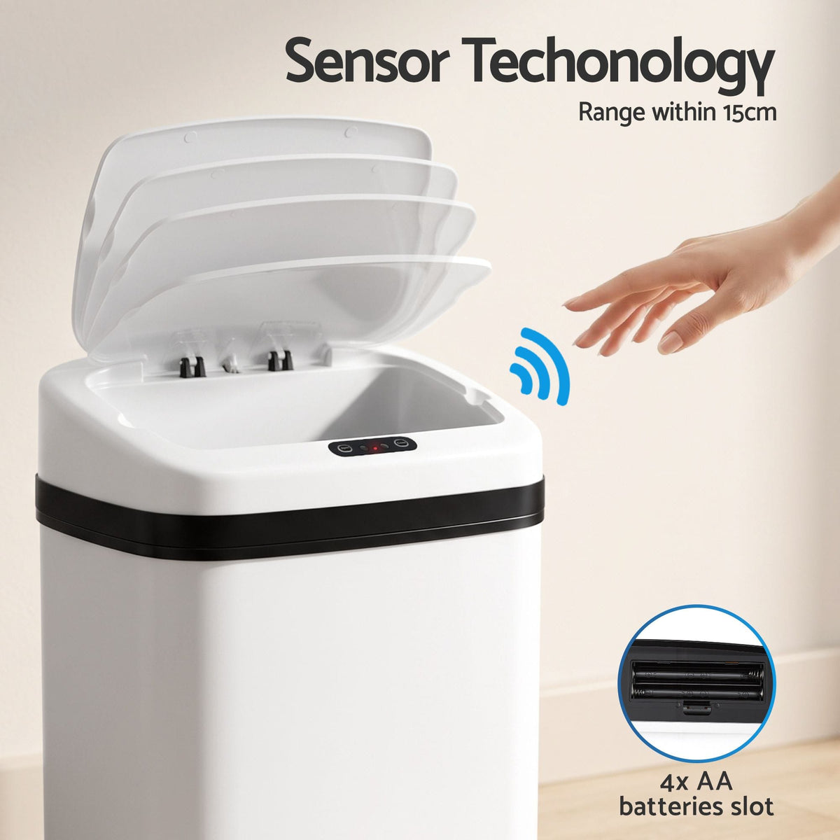 Alona.com.au Home & Garden > Kitchen Bins > Automatic Bins Devanti 15L Motion Sensor Bin Touchless Bins Soft-Close Rubbish Trash Can White