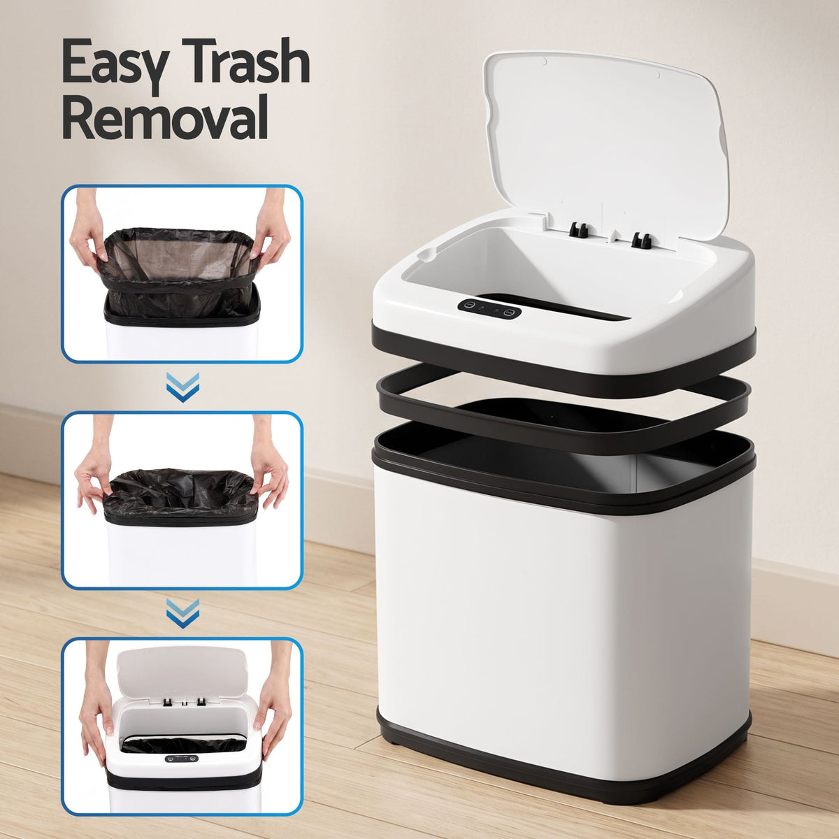 Alona.com.au Home & Garden > Kitchen Bins > Automatic Bins Devanti 15L Motion Sensor Bin Touchless Bins Soft-Close Rubbish Trash Can White