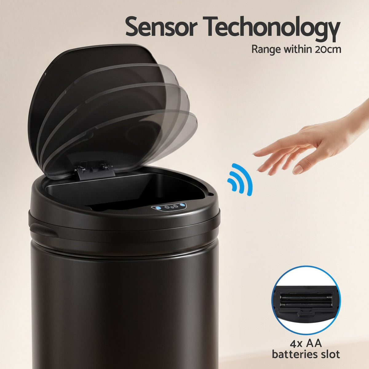 Alona.com.au Home & Garden > Kitchen Bins > Automatic Bins Devanti 30L Sensor Bin Automatic Touchless Trash Can Garbage Rubbish Black