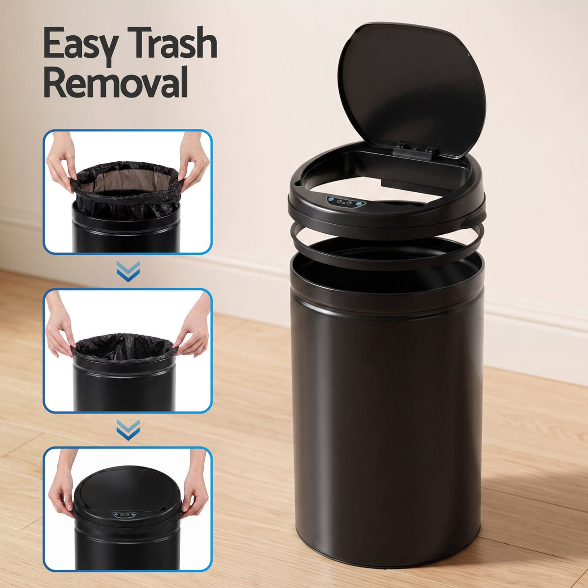 Alona.com.au Home & Garden > Kitchen Bins > Automatic Bins Devanti 30L Sensor Bin Automatic Touchless Trash Can Garbage Rubbish Black