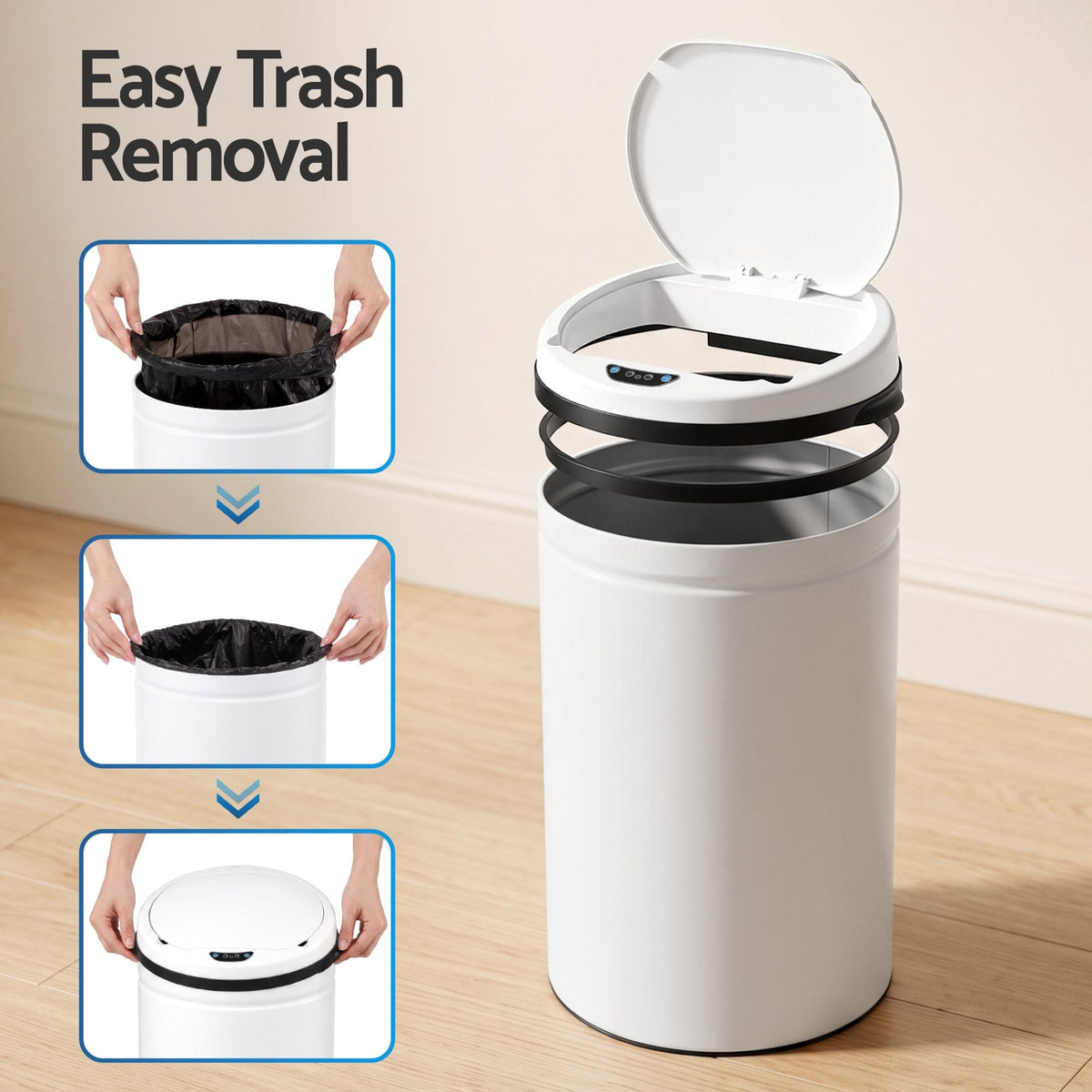 Alona.com.au Home & Garden > Kitchen Bins > Automatic Bins Devanti 30L Sensor Bin Automatic Touchless Trash Can Garbage Rubbish White