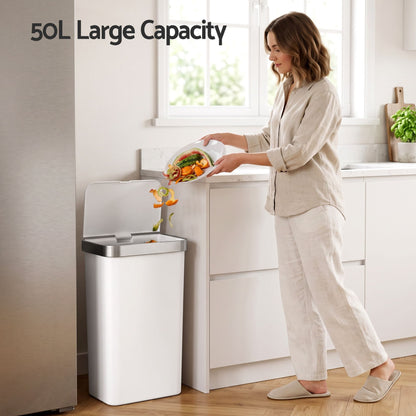 Alona.com.au Home & Garden > Kitchen Bins > Automatic Bins Devanti 50L Motion Sensor Trash Bin Automatic Kitchen Waste Dustbin White