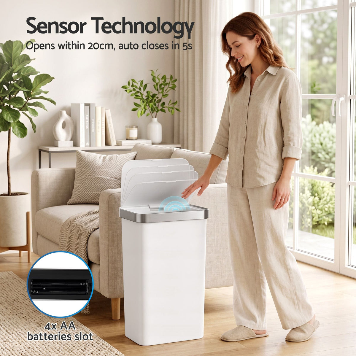 Alona.com.au Home & Garden > Kitchen Bins > Automatic Bins Devanti 50L Motion Sensor Trash Bin Automatic Kitchen Waste Dustbin White