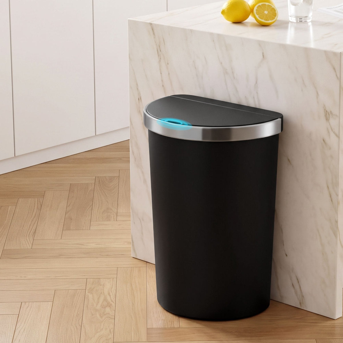 Alona.com.au Home & Garden > Kitchen Bins > Automatic Bins Devanti 50L Sensor Bin D-Shape Trash Can Kitchen Smart Rubbish Bin Black
