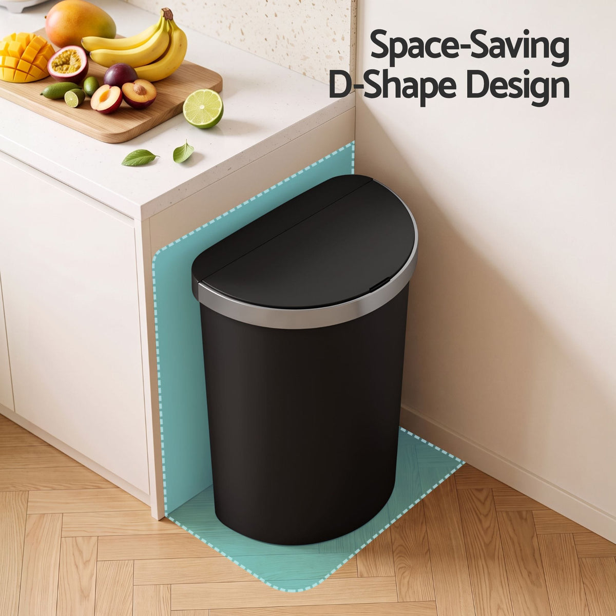 Alona.com.au Home & Garden > Kitchen Bins > Automatic Bins Devanti 50L Sensor Bin D-Shape Trash Can Kitchen Smart Rubbish Bin Black