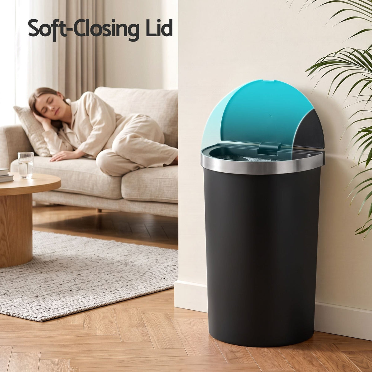 Alona.com.au Home & Garden > Kitchen Bins > Automatic Bins Devanti 50L Sensor Bin D-Shape Trash Can Kitchen Smart Rubbish Bin Black