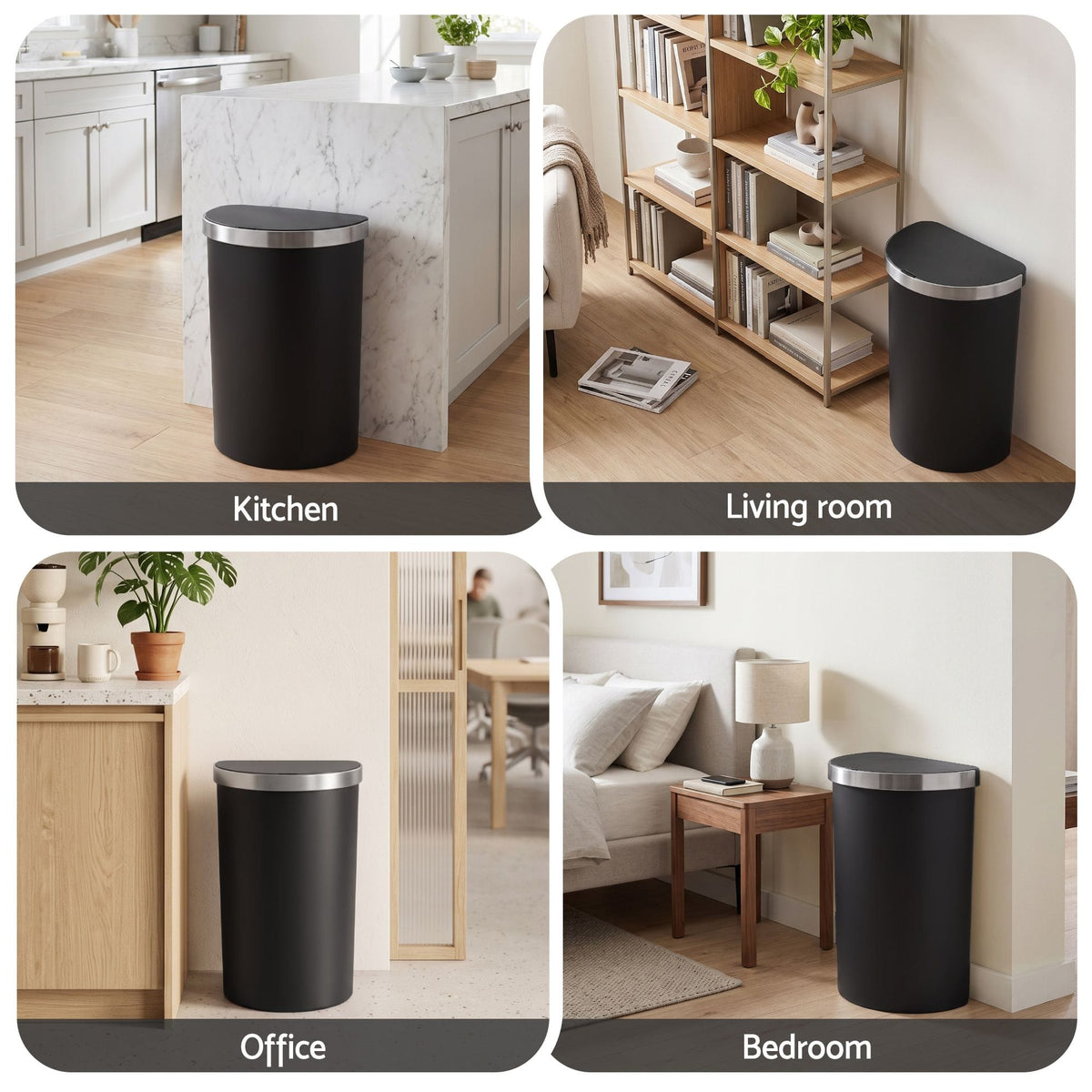 Alona.com.au Home & Garden > Kitchen Bins > Automatic Bins Devanti 50L Sensor Bin D-Shape Trash Can Kitchen Smart Rubbish Bin Black