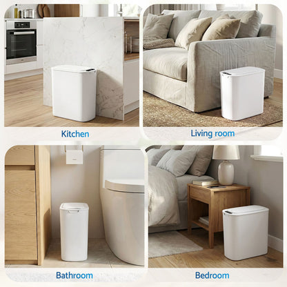 Alona.com.au Home & Garden > Kitchen Bins > Automatic Bins Devanti Automatic Trash Bin with Lid 11L Motion Sensor Kitchen Bin Touchless Garbage Can Modern White Plastic Slim Rubbish Bin with Liner Holder for Kitchen, Home, Office