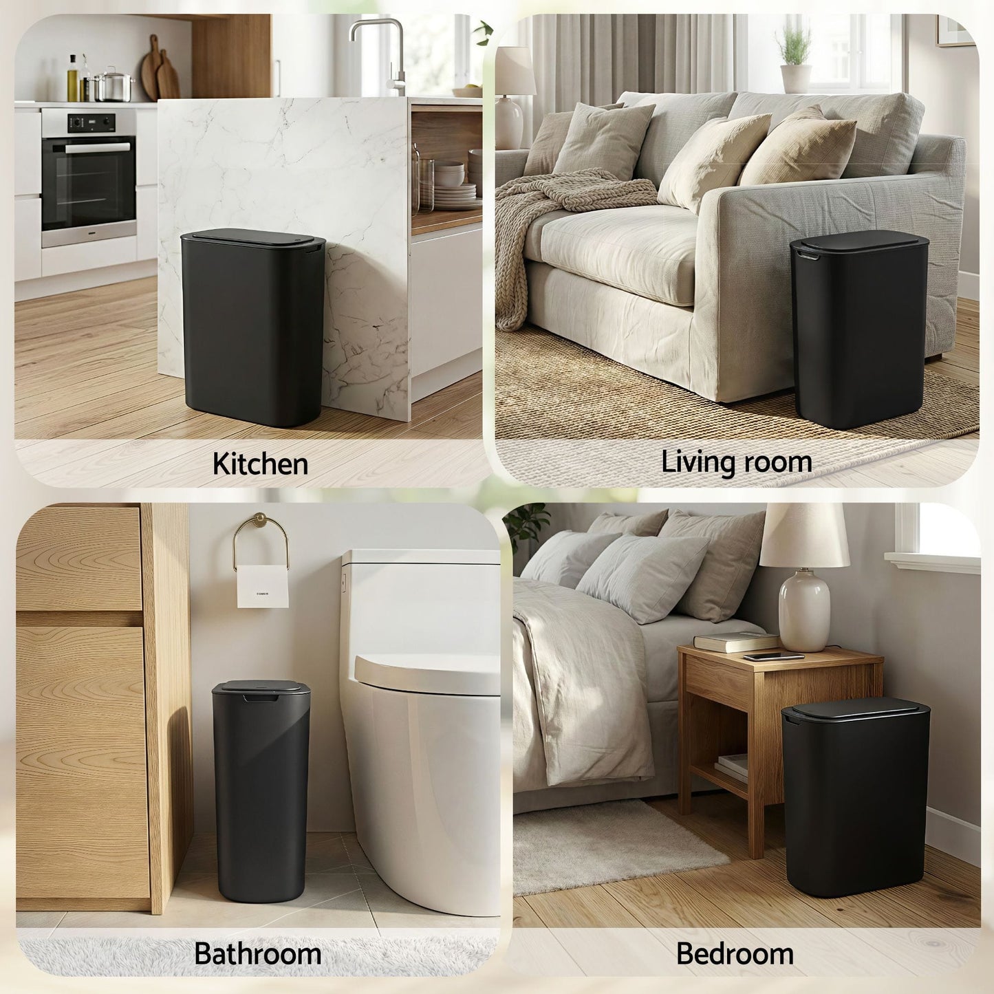 Alona.com.au Home & Garden > Kitchen Bins > Automatic Bins Devanti Automatic Trash Bin with Lid 21L Motion Sensor Kitchen Bin Touchless Garbage Can Modern Black Plastic Slim Rubbish Bin with Liner Holder for Kitchen, Home, Office