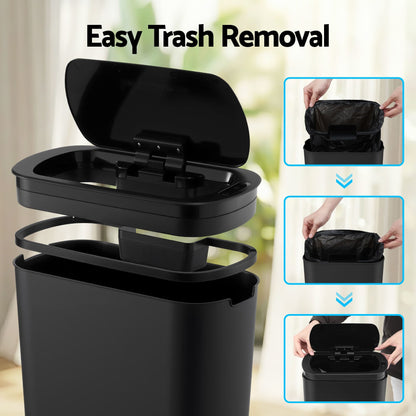 Alona.com.au Home & Garden > Kitchen Bins > Automatic Bins Devanti Automatic Trash Bin with Lid 21L Motion Sensor Kitchen Bin Touchless Garbage Can Modern Black Plastic Slim Rubbish Bin with Liner Holder for Kitchen, Home, Office