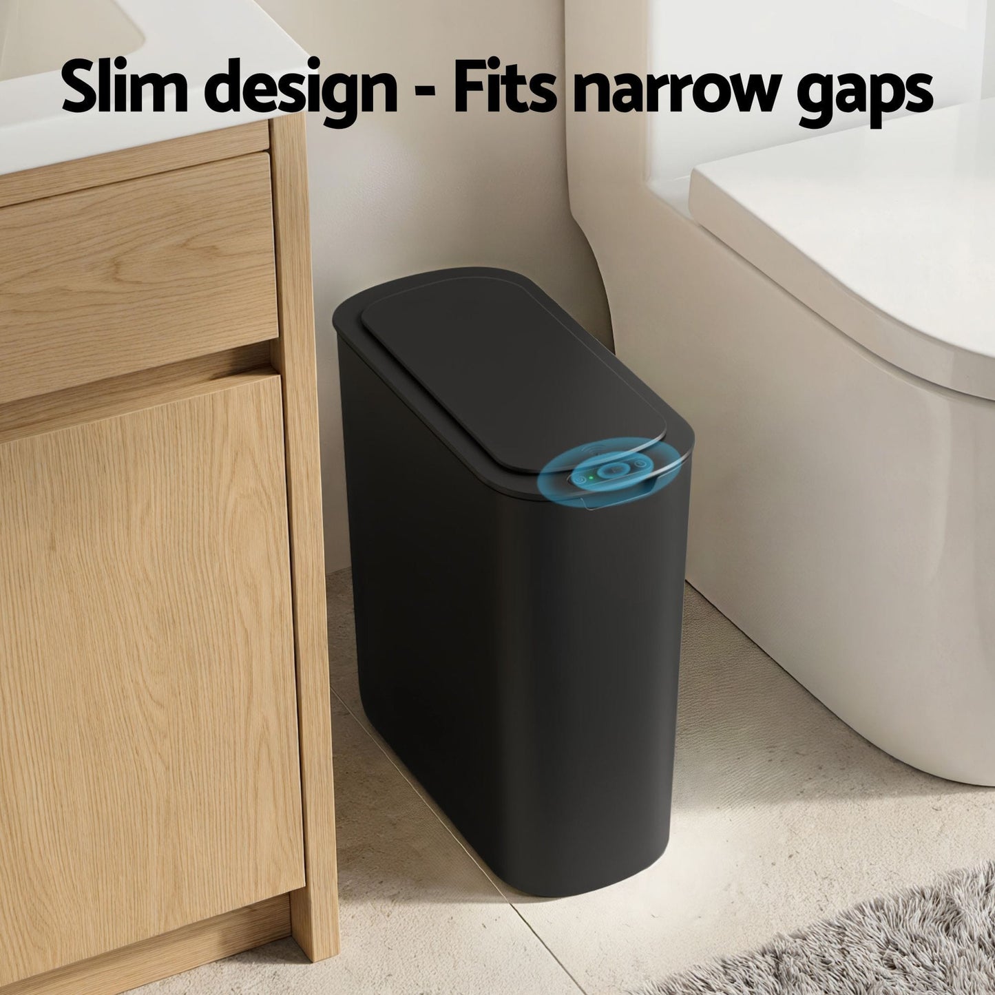 Alona.com.au Home & Garden > Kitchen Bins > Automatic Bins Devanti Automatic Trash Bin with Lid 21L Motion Sensor Kitchen Bin Touchless Garbage Can Modern Black Plastic Slim Rubbish Bin with Liner Holder for Kitchen, Home, Office
