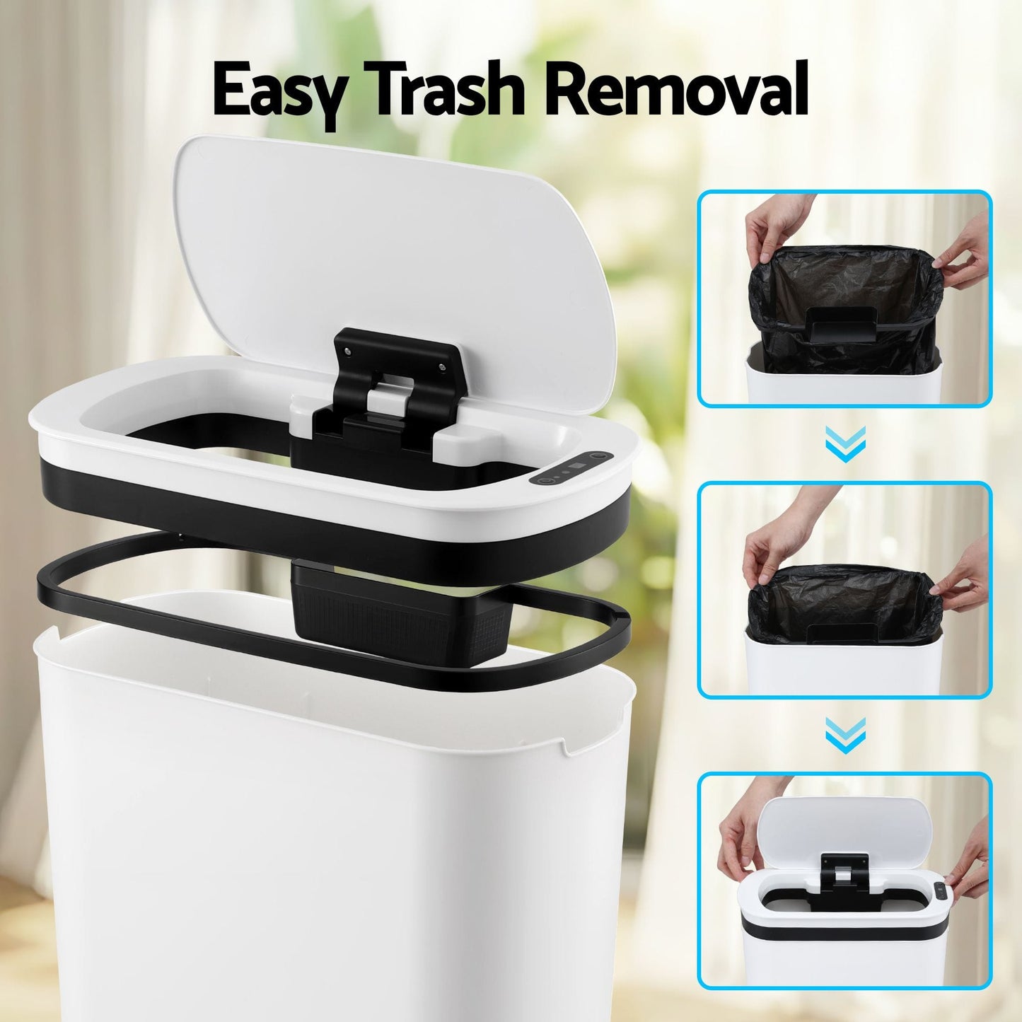 Alona.com.au Home & Garden > Kitchen Bins > Automatic Bins Devanti Automatic Trash Bin with Lid 21L Motion Sensor Kitchen Bin Touchless Garbage Can Plastic Slim Rubbish Bin with Liner Holder for Kitchen, Home, Office, White