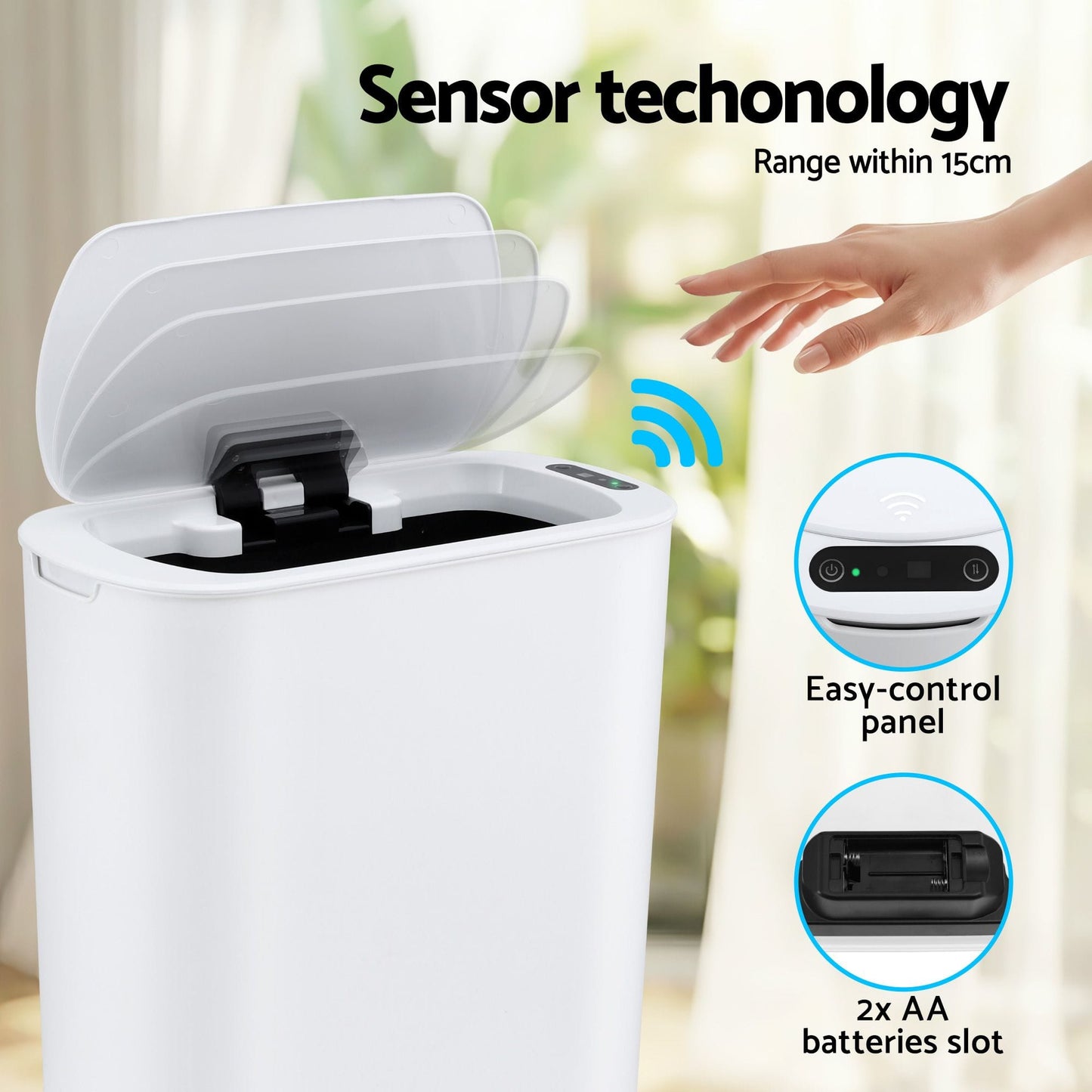 Alona.com.au Home & Garden > Kitchen Bins > Automatic Bins Devanti Automatic Trash Bin with Lid 21L Motion Sensor Kitchen Bin Touchless Garbage Can Plastic Slim Rubbish Bin with Liner Holder for Kitchen, Home, Office, White