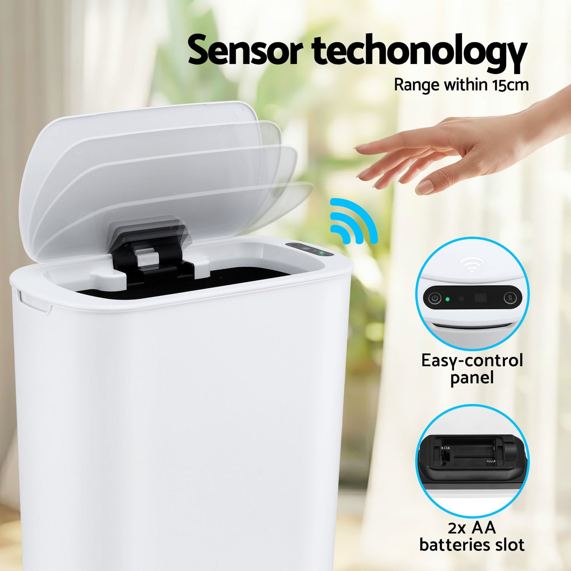 Alona.com.au Home & Garden > Kitchen Bins > Automatic Bins Devanti Automatic Trash Bin with Lid 21L Motion Sensor Kitchen Bin Touchless Garbage Can Plastic Slim Rubbish Bin with Liner Holder for Kitchen, Home, Office, White