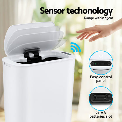 Alona.com.au Home & Garden > Kitchen Bins > Automatic Bins Devanti Automatic Trash Bin with Lid 21L Motion Sensor Kitchen Bin Touchless Garbage Can Plastic Slim Rubbish Bin with Liner Holder for Kitchen, Home, Office, White
