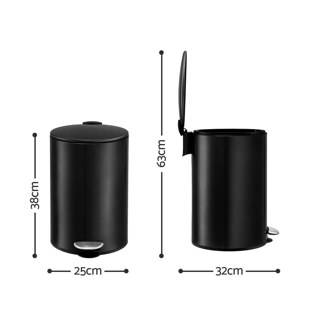 Alona.com.au Home & Garden > Kitchen Bins > Pedal Bins Cefito 12L Pedal Bin Rubbish Waste Bin Soft Close Lid Kitchen Bathroom Black