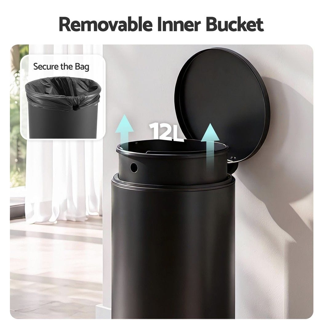 Alona.com.au Home & Garden > Kitchen Bins > Pedal Bins Cefito 12L Pedal Bin Rubbish Waste Bin Soft Close Lid Kitchen Bathroom Black