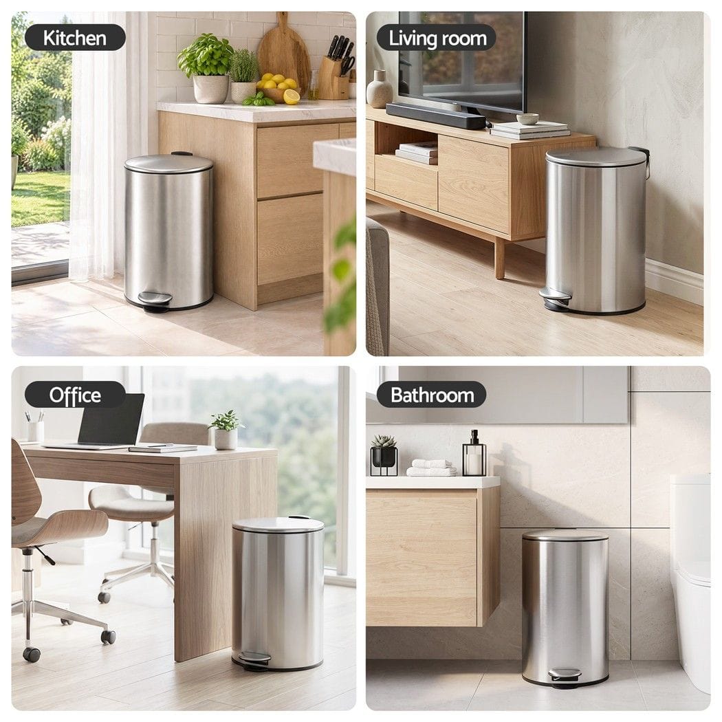Alona.com.au Home & Garden > Kitchen Bins > Pedal Bins Cefito 12L Pedal Bin Rubbish Waste Bin Soft Close Lid Kitchen Bathroom Silver