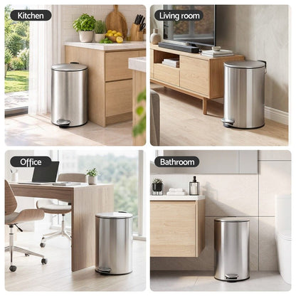 Alona.com.au Home & Garden > Kitchen Bins > Pedal Bins Cefito 12L Pedal Bin Rubbish Waste Bin Soft Close Lid Kitchen Bathroom Silver
