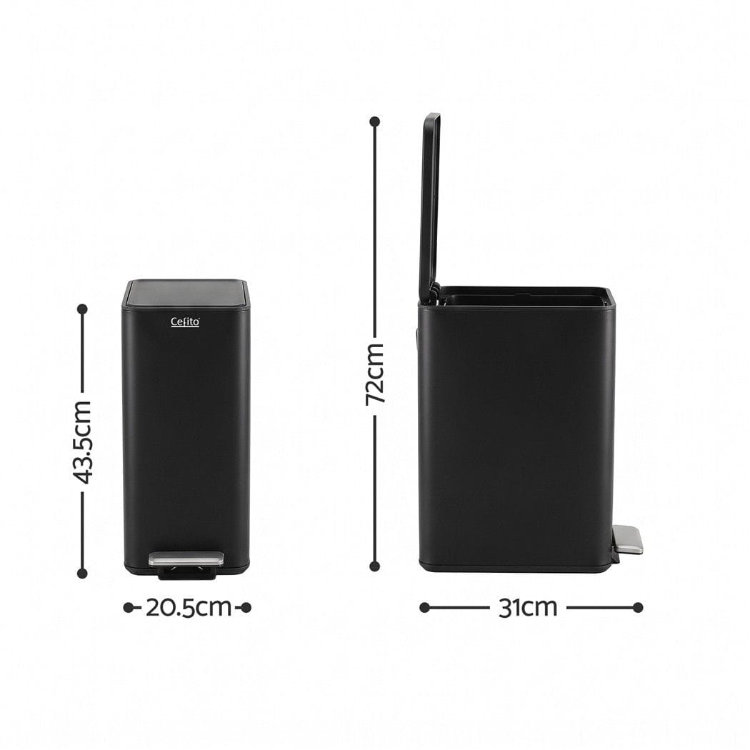 Alona.com.au Home & Garden > Kitchen Bins > Pedal Bins Cefito 15L Pedal Rubbish Bin Slim Carbon Steel Garbage Bin for Home Black