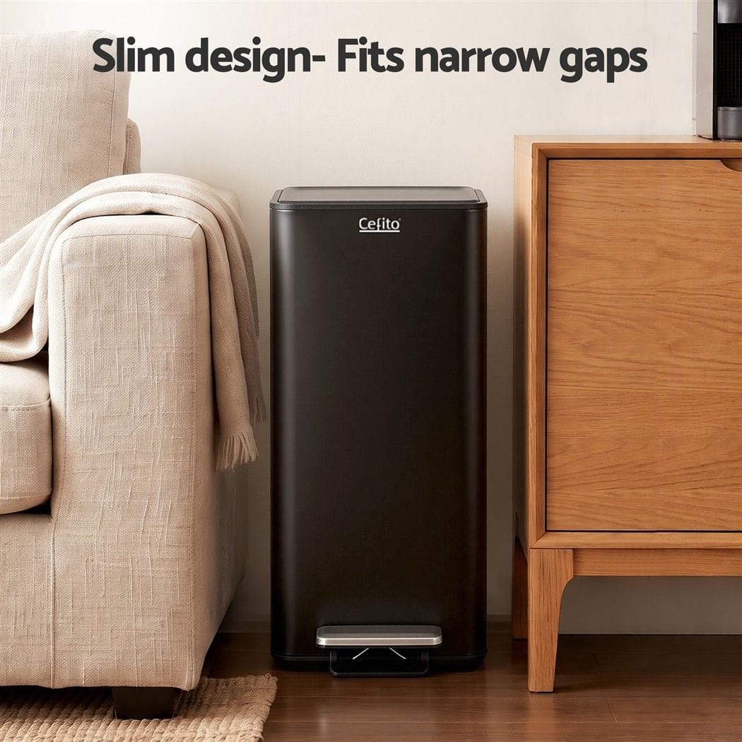 Alona.com.au Home & Garden > Kitchen Bins > Pedal Bins Cefito 15L Pedal Rubbish Bin Slim Carbon Steel Garbage Bin for Home Black
