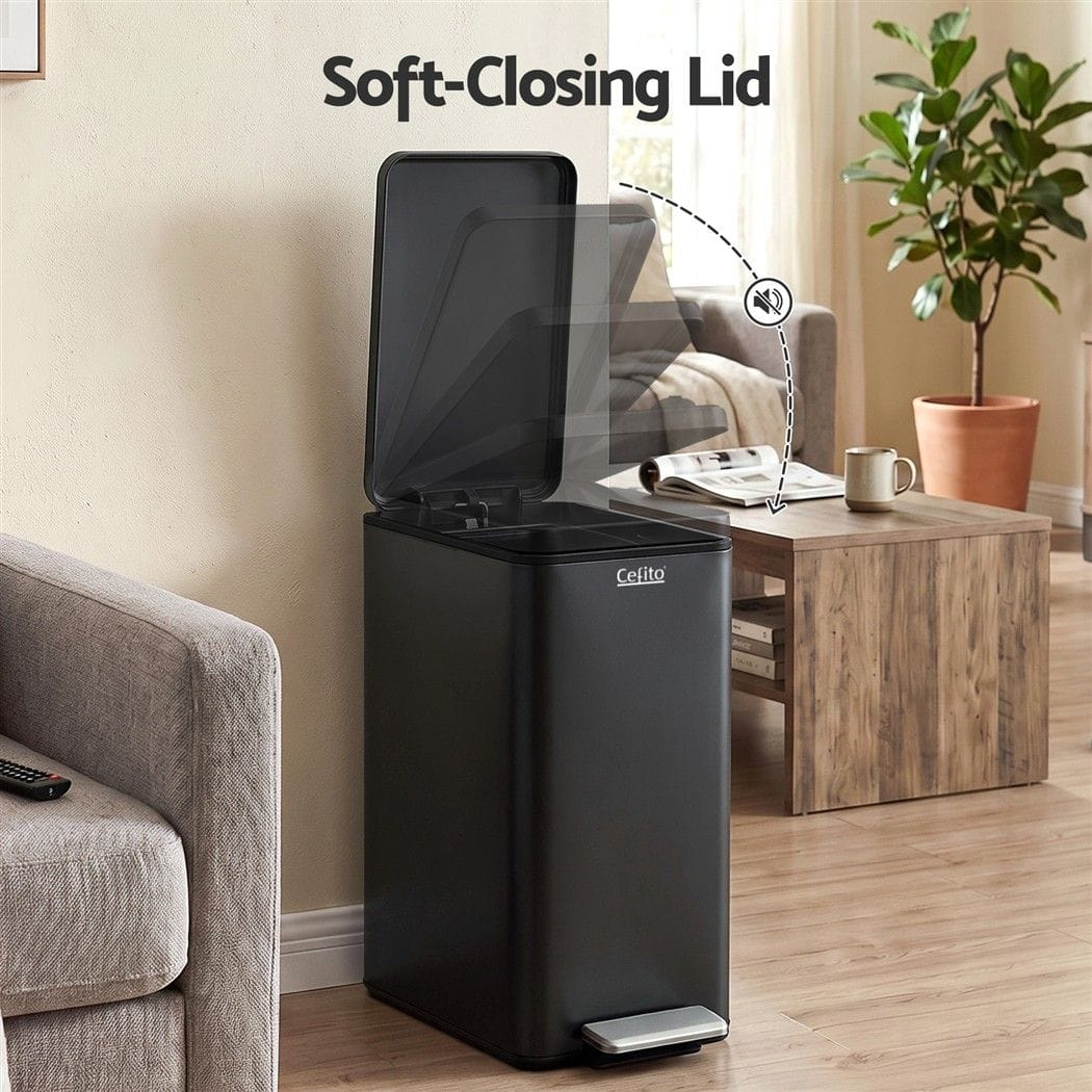 Alona.com.au Home & Garden > Kitchen Bins > Pedal Bins Cefito 15L Pedal Rubbish Bin Slim Carbon Steel Garbage Bin for Home Black