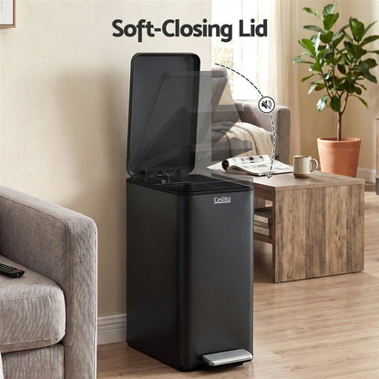 Alona.com.au Home & Garden > Kitchen Bins > Pedal Bins Cefito 15L Pedal Rubbish Bin Slim Carbon Steel Garbage Bin for Home Black