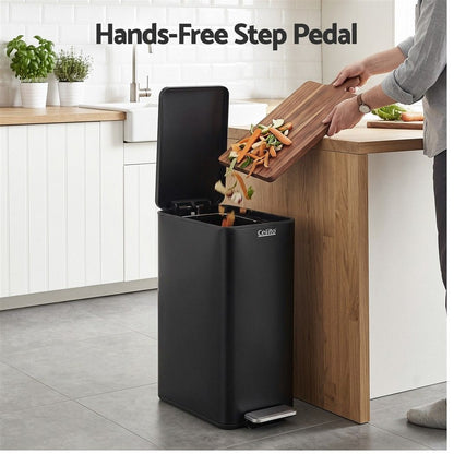 Alona.com.au Home & Garden > Kitchen Bins > Pedal Bins Cefito 15L Pedal Rubbish Bin Slim Carbon Steel Garbage Bin for Home Black