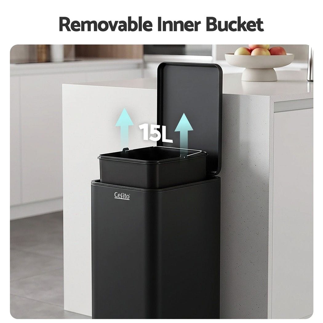 Alona.com.au Home & Garden > Kitchen Bins > Pedal Bins Cefito 15L Pedal Rubbish Bin Slim Carbon Steel Garbage Bin for Home Black