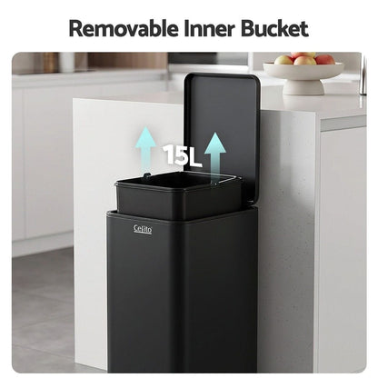 Alona.com.au Home & Garden > Kitchen Bins > Pedal Bins Cefito 15L Pedal Rubbish Bin Slim Carbon Steel Garbage Bin for Home Black