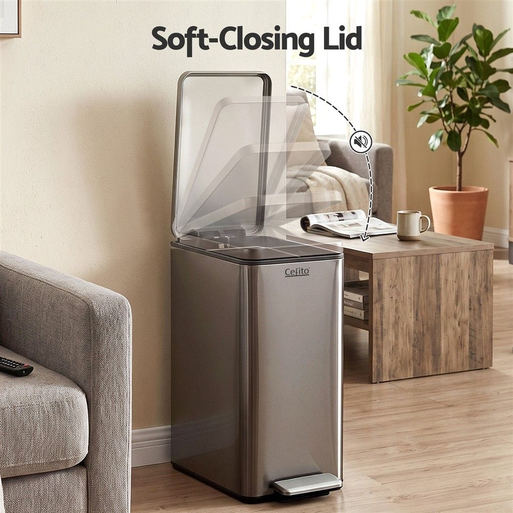 Alona.com.au Home & Garden > Kitchen Bins > Pedal Bins Cefito 15L Pedal Rubbish Bin Slim Carbon Steel Garbage Bin for Home Grey