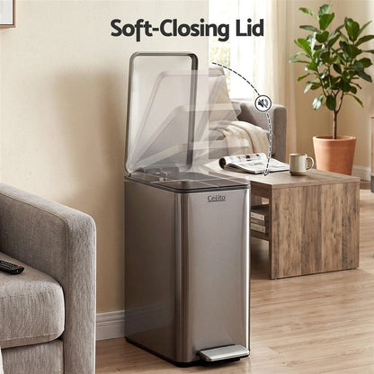 Alona.com.au Home & Garden > Kitchen Bins > Pedal Bins Cefito 15L Pedal Rubbish Bin Slim Carbon Steel Garbage Bin for Home Grey