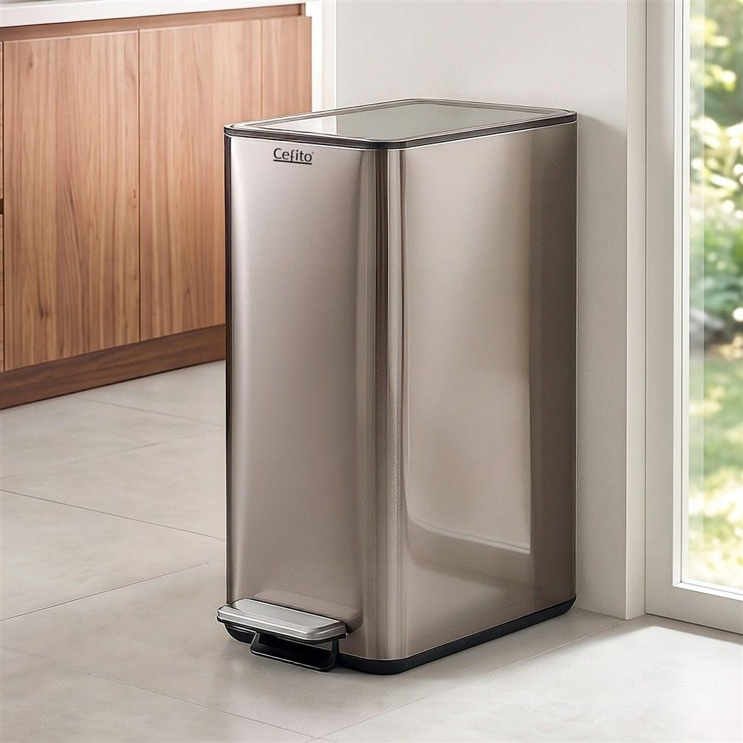 Alona.com.au Home & Garden > Kitchen Bins > Pedal Bins Cefito 15L Pedal Rubbish Bin Slim Carbon Steel Garbage Bin for Home Grey