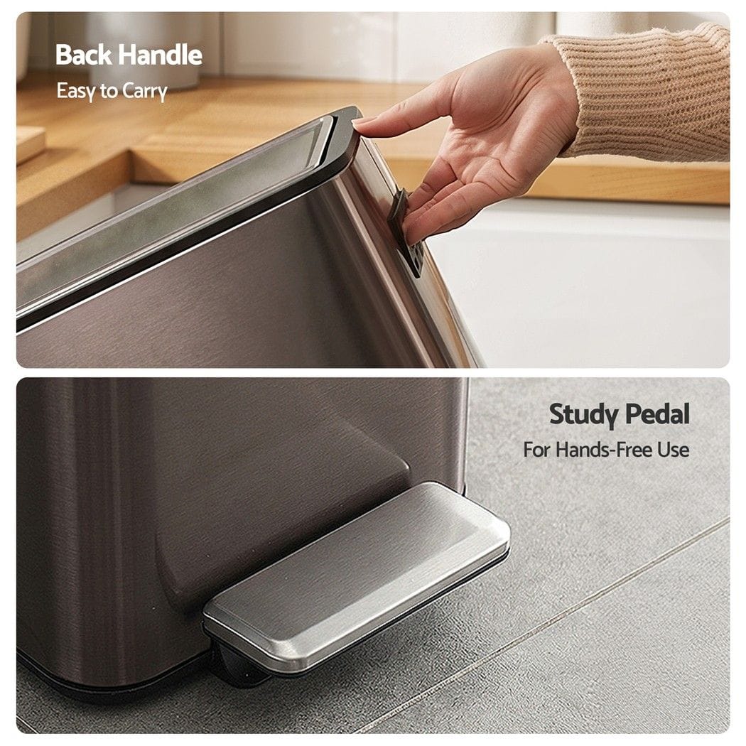Alona.com.au Home & Garden > Kitchen Bins > Pedal Bins Cefito 15L Pedal Rubbish Bin Slim Carbon Steel Garbage Bin for Home Grey