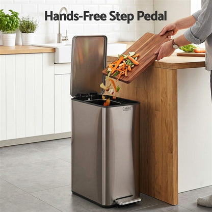 Alona.com.au Home & Garden > Kitchen Bins > Pedal Bins Cefito 15L Pedal Rubbish Bin Slim Carbon Steel Garbage Bin for Home Grey