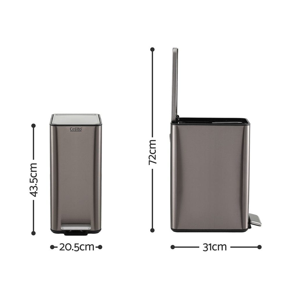Alona.com.au Home & Garden > Kitchen Bins > Pedal Bins Cefito 15L Pedal Rubbish Bin Slim Carbon Steel Garbage Bin for Home Grey