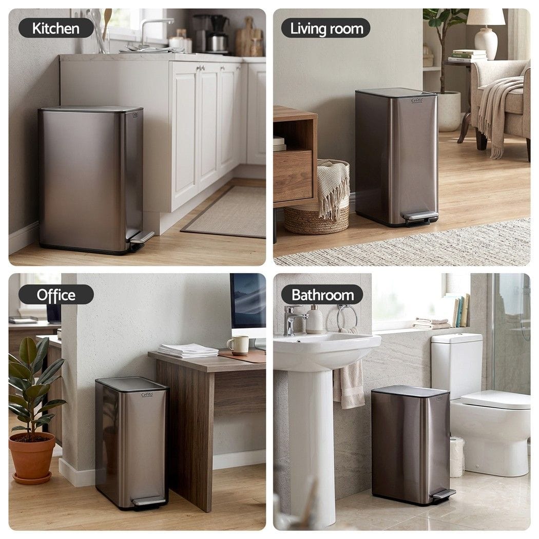 Alona.com.au Home & Garden > Kitchen Bins > Pedal Bins Cefito 15L Pedal Rubbish Bin Slim Carbon Steel Garbage Bin for Home Grey