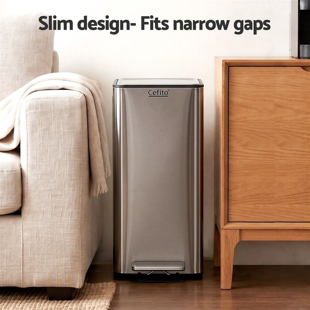 Alona.com.au Home & Garden > Kitchen Bins > Pedal Bins Cefito 15L Pedal Rubbish Bin Slim Carbon Steel Garbage Bin for Home Grey
