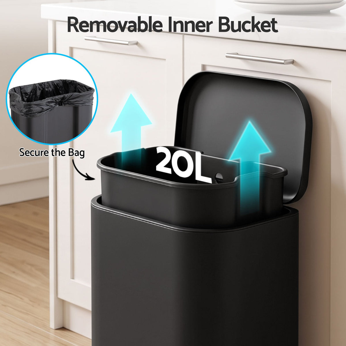 Alona.com.au Home & Garden > Kitchen Bins > Pedal Bins Cefito 20L Trash Bin Steel Pedal Bins Soft Close Kitchen Rubbish Waste Can Black