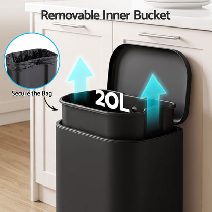 Alona.com.au Home & Garden > Kitchen Bins > Pedal Bins Cefito 20L Trash Bin Steel Pedal Bins Soft Close Kitchen Rubbish Waste Can Black