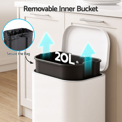 Alona.com.au Home & Garden > Kitchen Bins > Pedal Bins Cefito 20L Trash Bin Steel Pedal Bins Soft Close Kitchen Rubbish Waste Can White